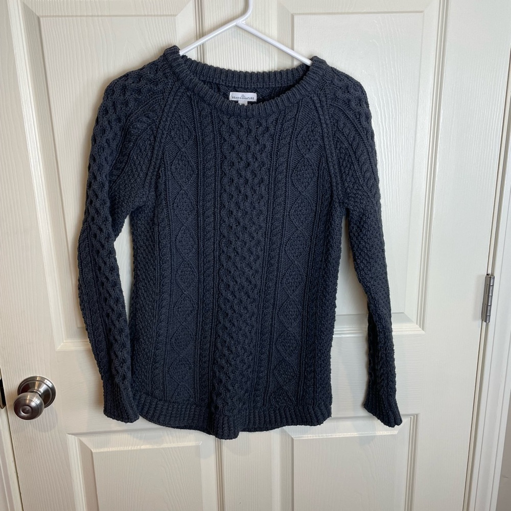 LL bean signature cotton Cable Knit fisherman Sweater XS